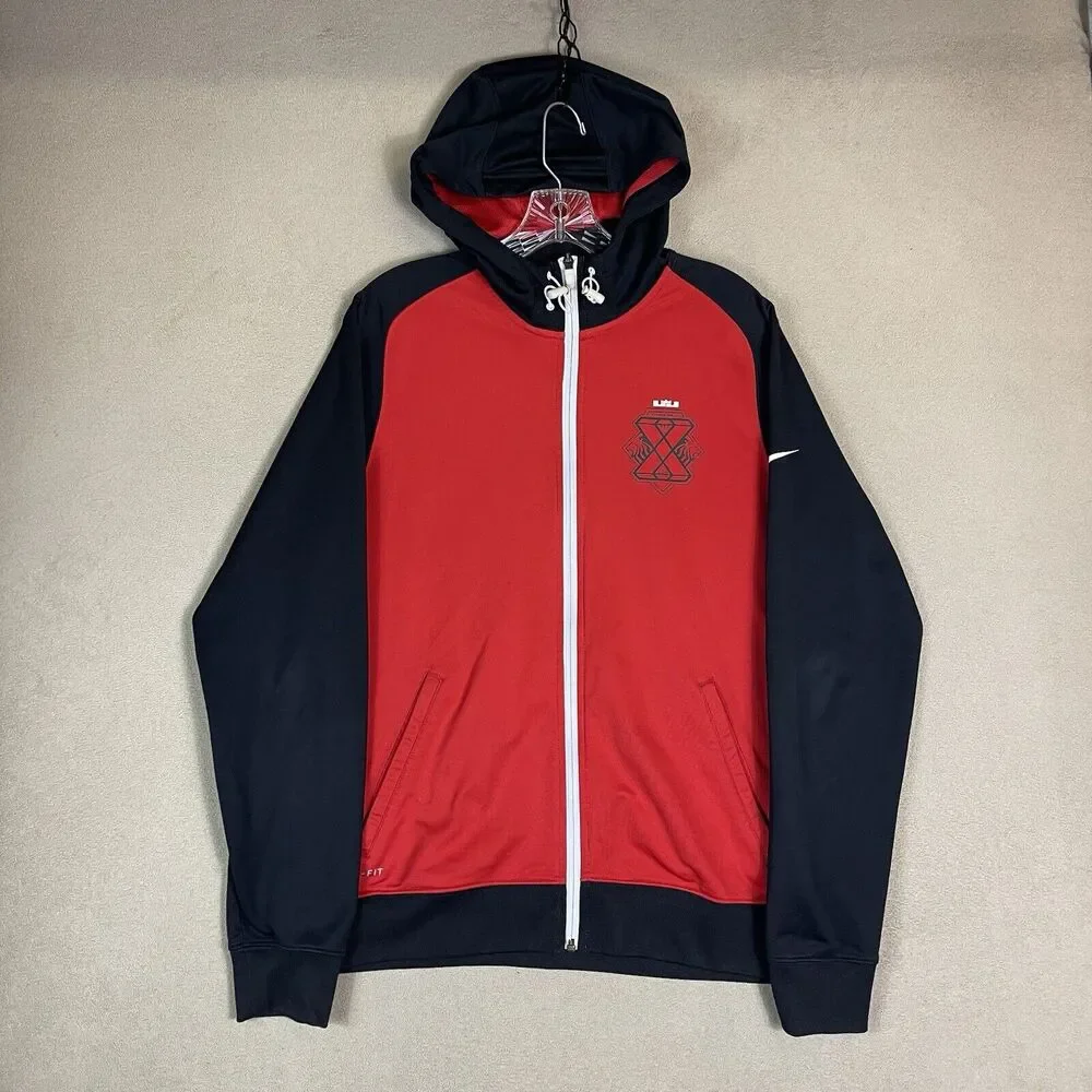 Nike Track Jacket‎ Mens Medium Red Black LeBron James Lion Forged Swoosh Hoodie